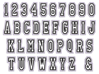 Double Applique Thin Narrow Athletic Font