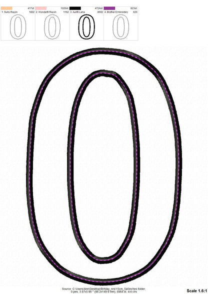 Wide Satin Outline Birthday Numbers Applique