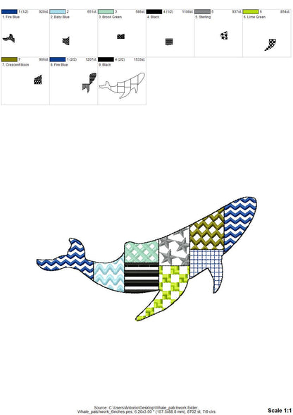 Patchwork Whale Sea Life ocean marine animal silhouette patterned