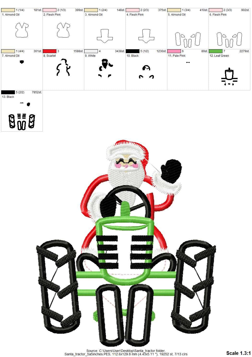 Santa on Christmas Tractor Applique