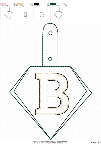 Special Puffy Puff foam Diamond shape Key Fob Snap Tab Monogram A-Z in