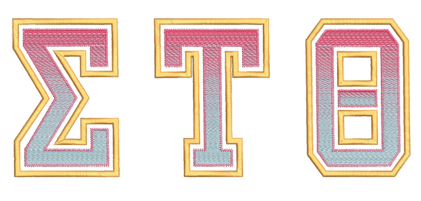 Iridescent 2-Color Sororities Varsity Greek Font Applique