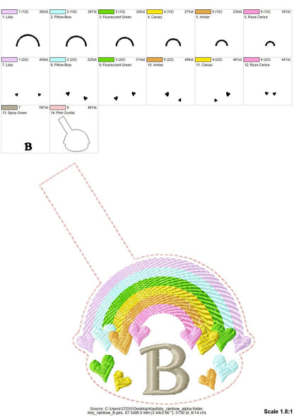 Falling Heart Rainbow Monogram Keychain