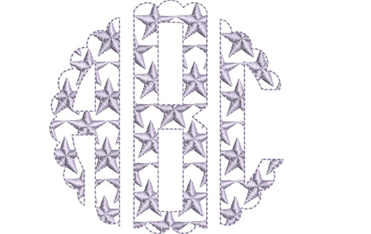 Starred Patriotic Scalloped Circle Monogram