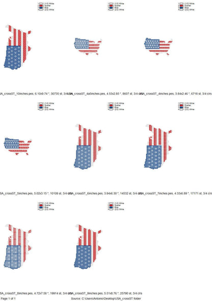 Cross stitch US States outline map