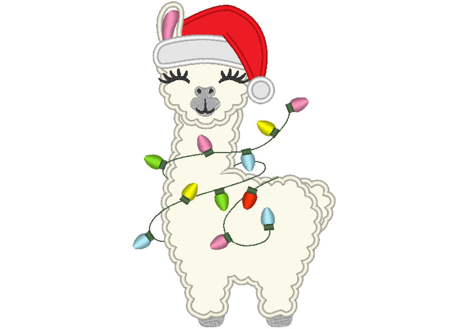 Llama with Christmas Lights And Santa Hat Applique