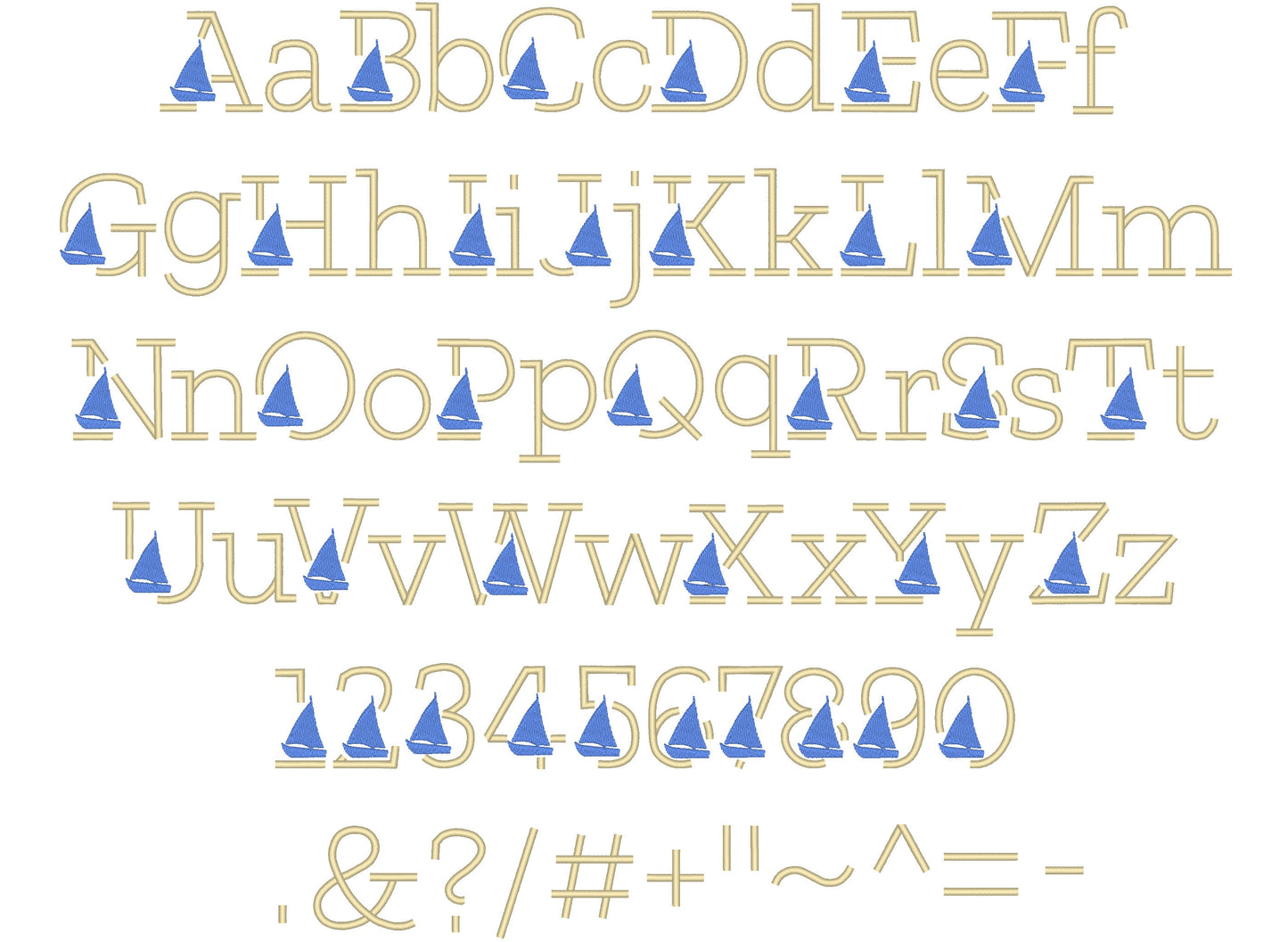 Satin Stitch Mini Boat Font