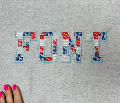 Patchwork Patriotic Patterned Font Applique
