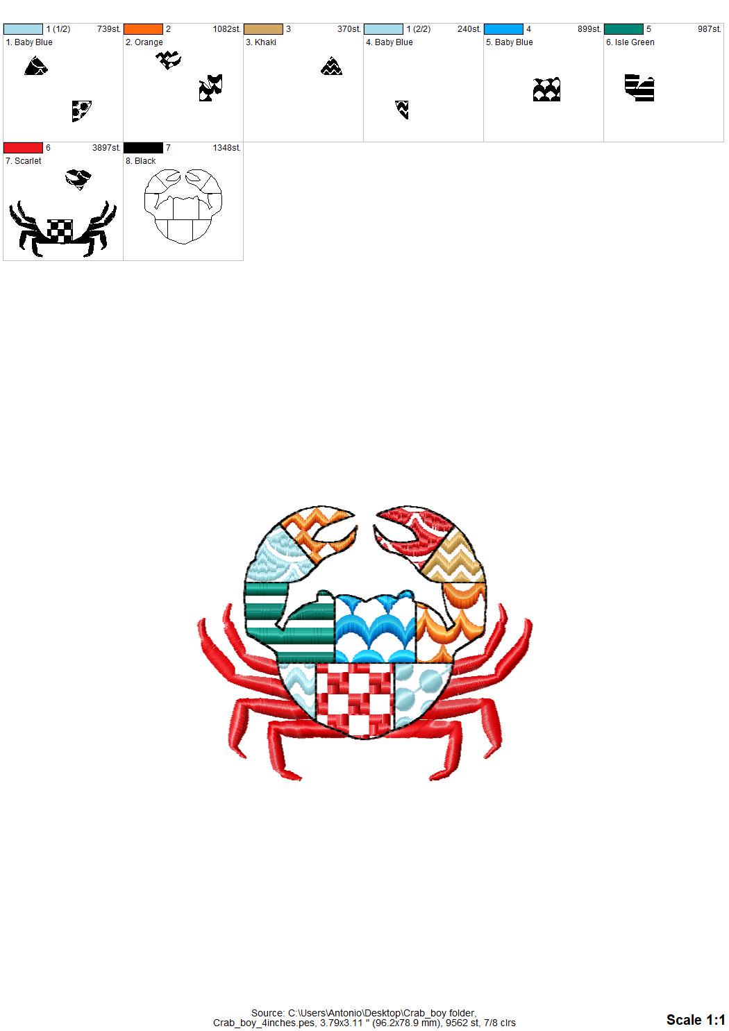Patchwork Crab patterned animal with pincers Crab boy outline machine