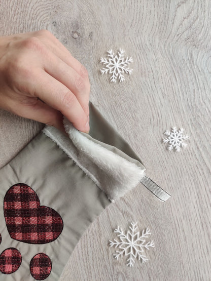 Gingham Print Paw Christmas Stocking