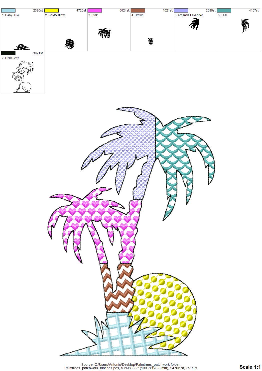 Patchwork Palm Tree silhouette outline patterned Palm summer beach