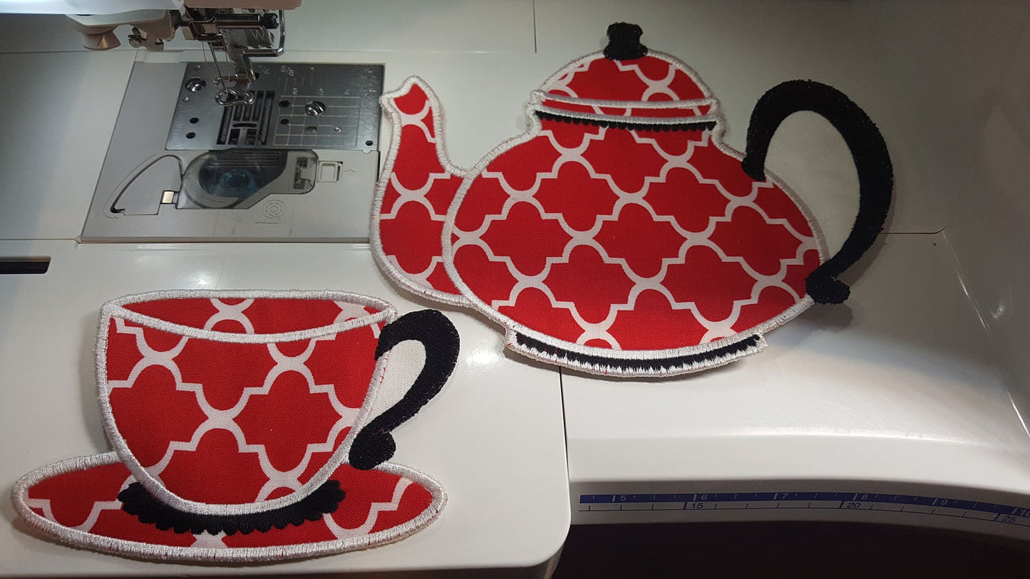 Teacup And Teapot Applique Set of 2