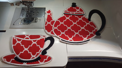 Teacup And Teapot Applique Set of 2