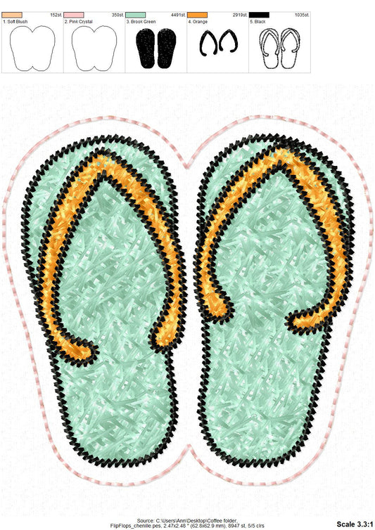 Summer flipflops flip flops Faux patch chenille stitches and Glitter