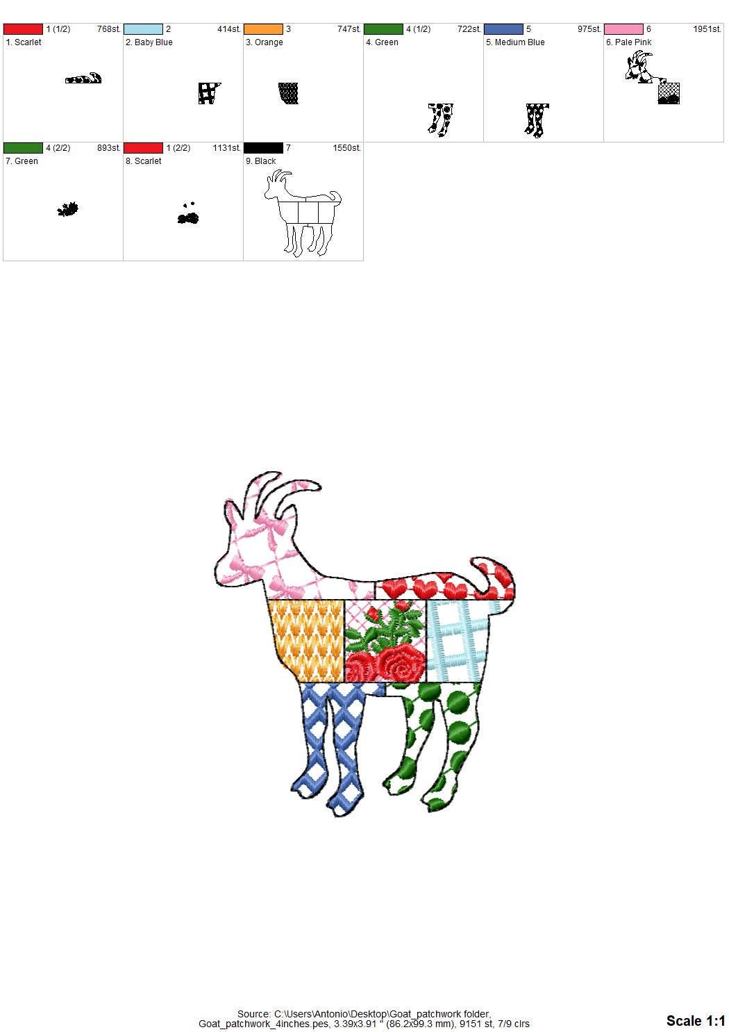 Patchwork Goat Farm animal patterned Goat silhouette outline machine