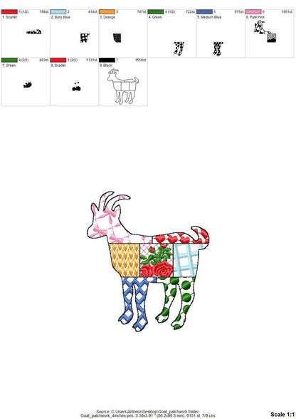 Patchwork Goat Farm animal patterned Goat silhouette outline machine
