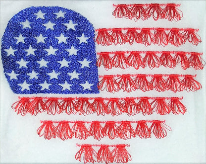 Fringed Patriotic Stars and Stripes Heart