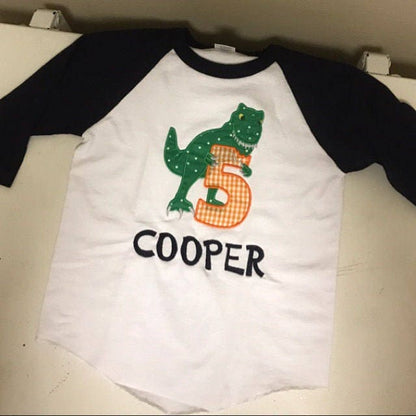 T-rex dinosaur Birthday number FIVE 5 machine embroidery Birthday