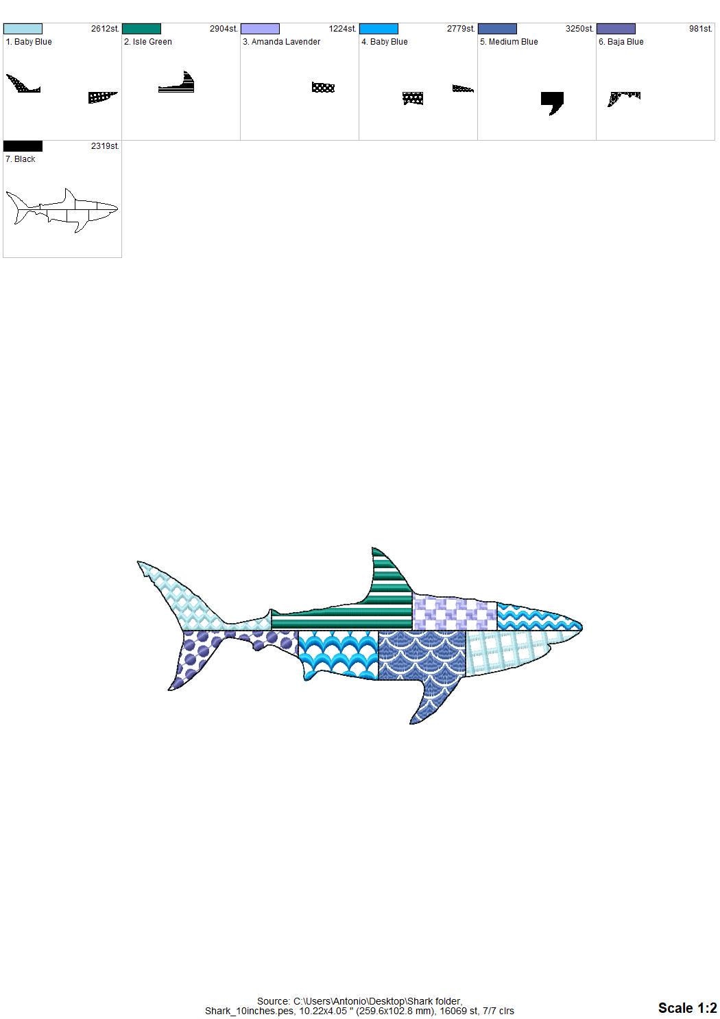Patchwork Shark patterned sea life ocean animal big fish outline