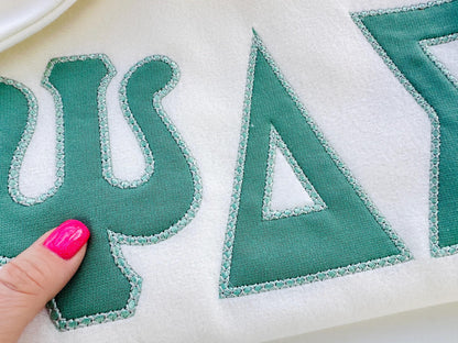 Greek Tall FONT Applique satin stitch and diamond top stitch Monogram
