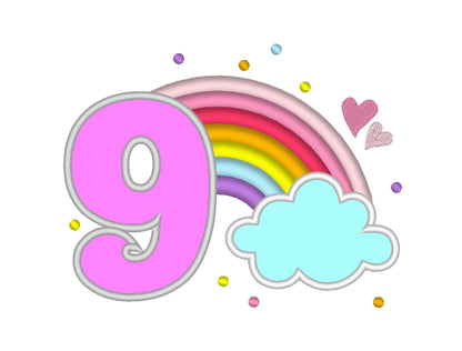 Cute Rainbow Birthday Number 9