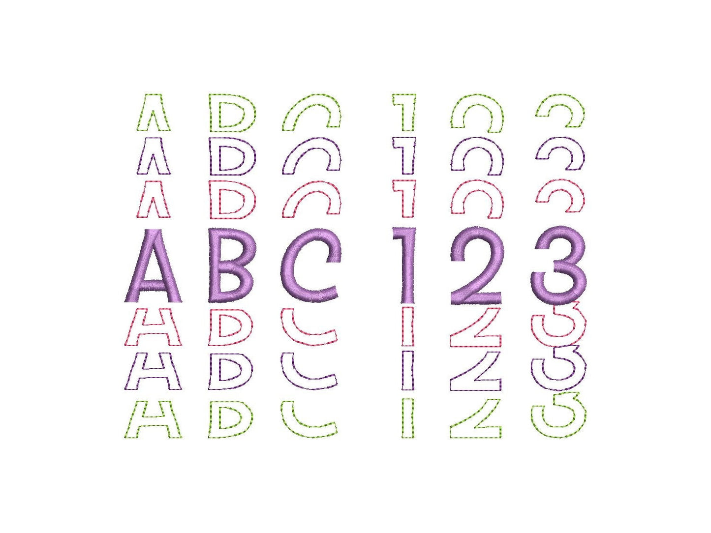 Stacked Font satin stitch and outline trend alphabet letters awesome