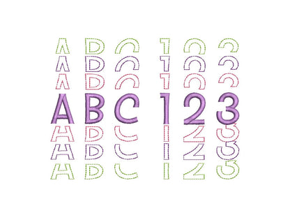 Stacked Font satin stitch and outline trend alphabet letters awesome