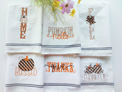Fall Thanksgiving Pumpkin Kitchen Towel Set
