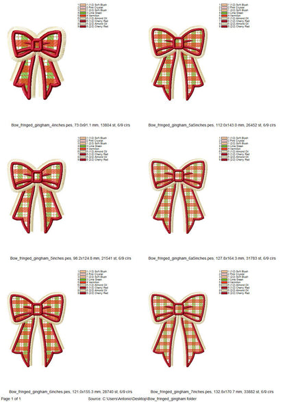 Fringed Christmas Gingham Plaid Bow