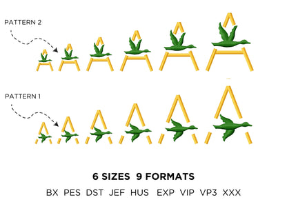 Satin stitch Mallard Font block type alphabet monogram machine