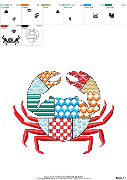 Patchwork Crab patterned animal with pincers Crab boy outline machine