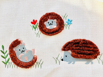 Hedgehog SET of 3 fringed Fluffy chenille wildlife animal machine