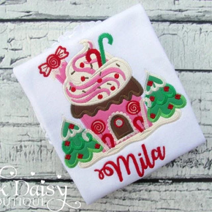 Sweet Candy Christmas Gingerbread House Applique