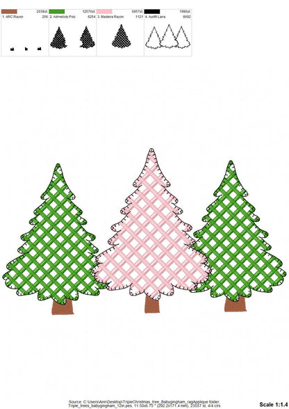 Baby Gingham Patterned Christmas Tree 3 in a row