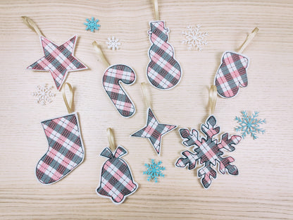 Gingham Plaid Christmas Tree Ornaments ITH