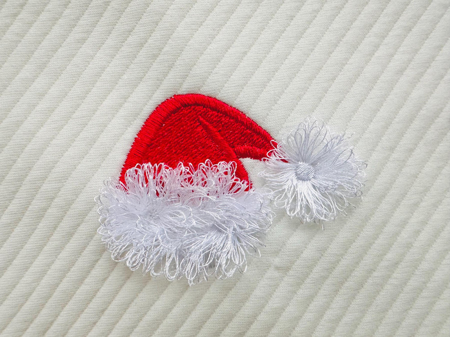 Small Mini Santa hat fringed fluffy Christmas machine embroidery
