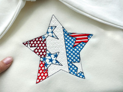 Patchwork Patriotic Star outline US flag stars and stripes patterned