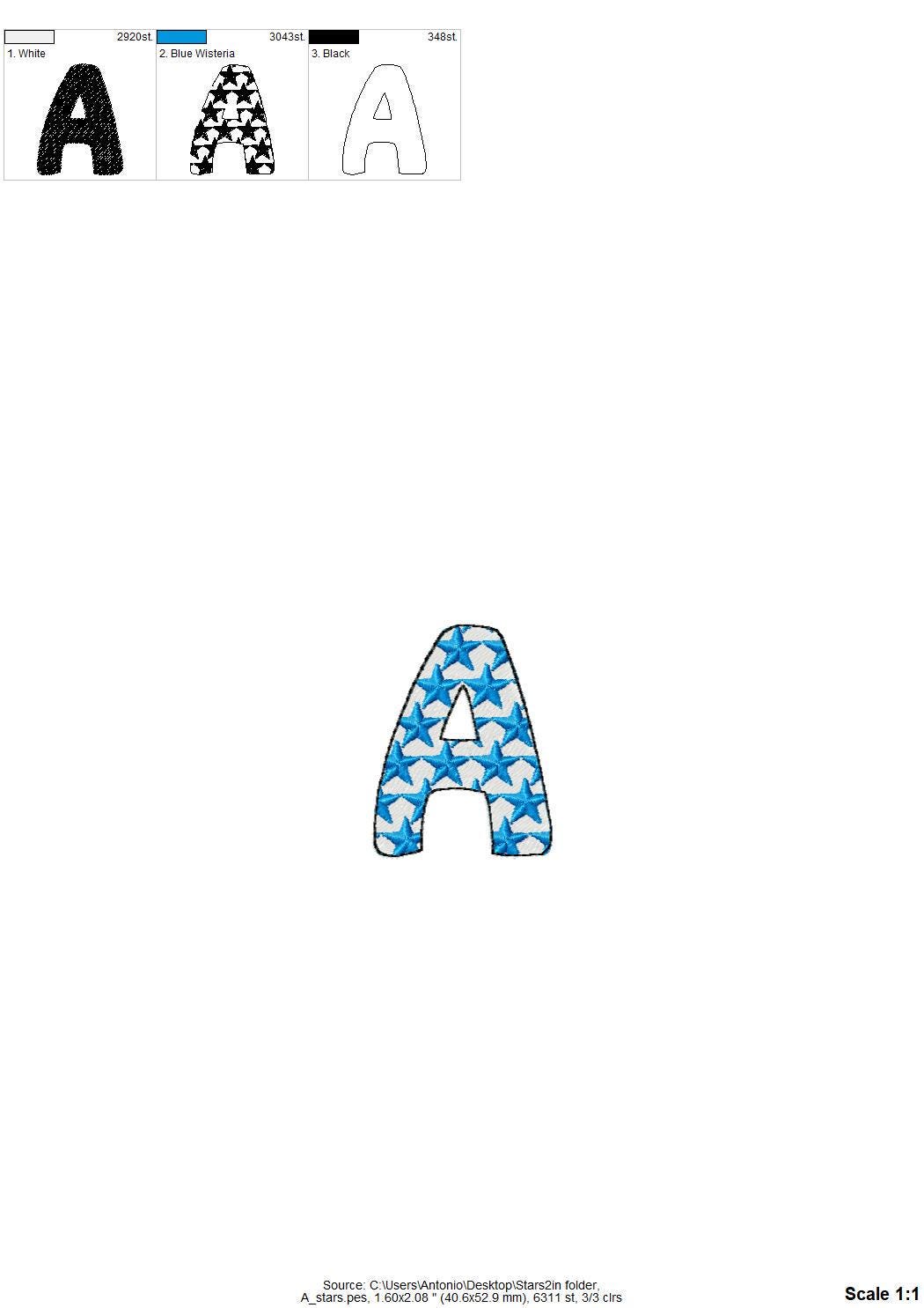 Stars and Stripes Patriotic Font SET of 2 alphabet fill stitch Monogram