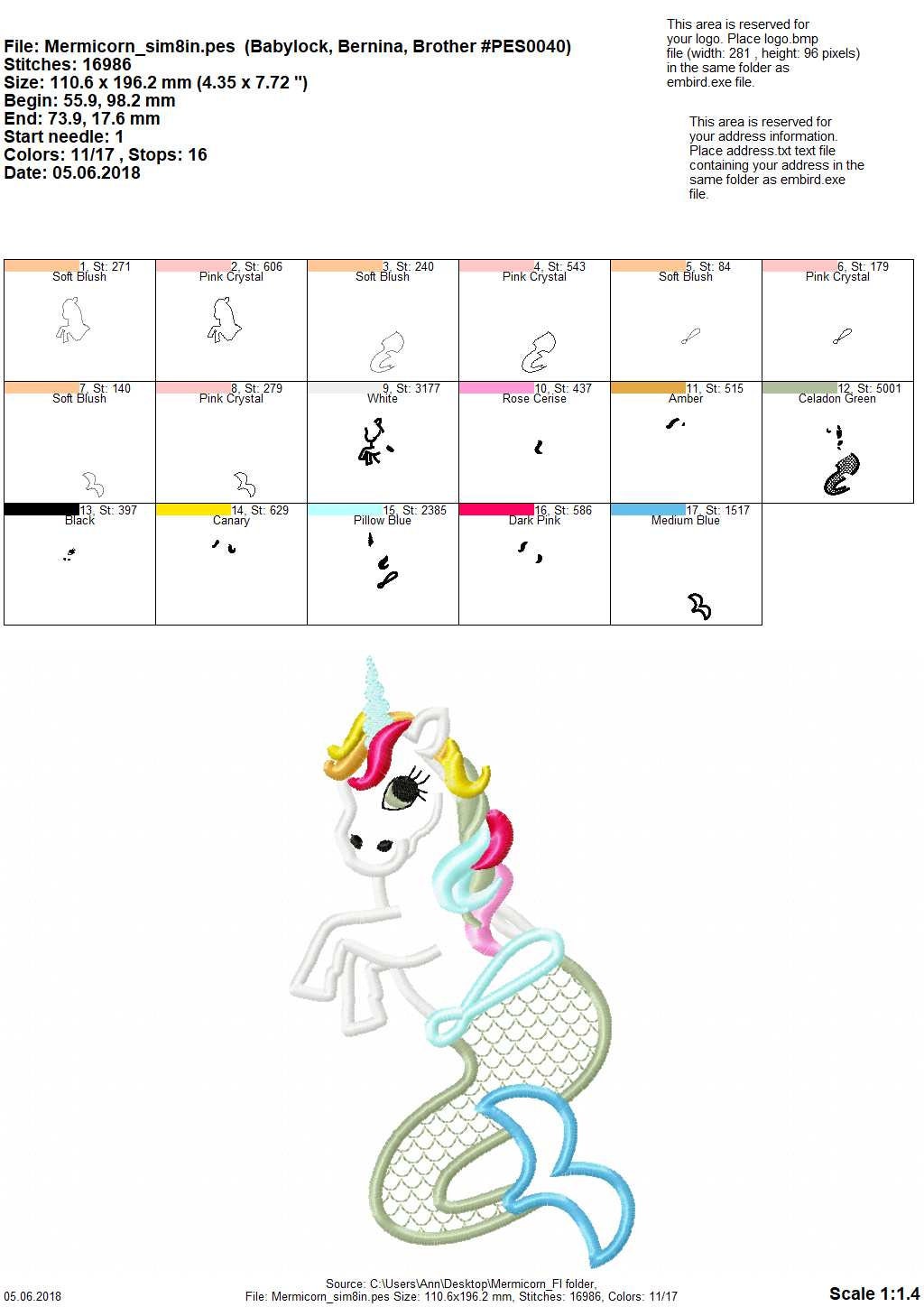 Mermicorn Unicorn Mermaid Applique