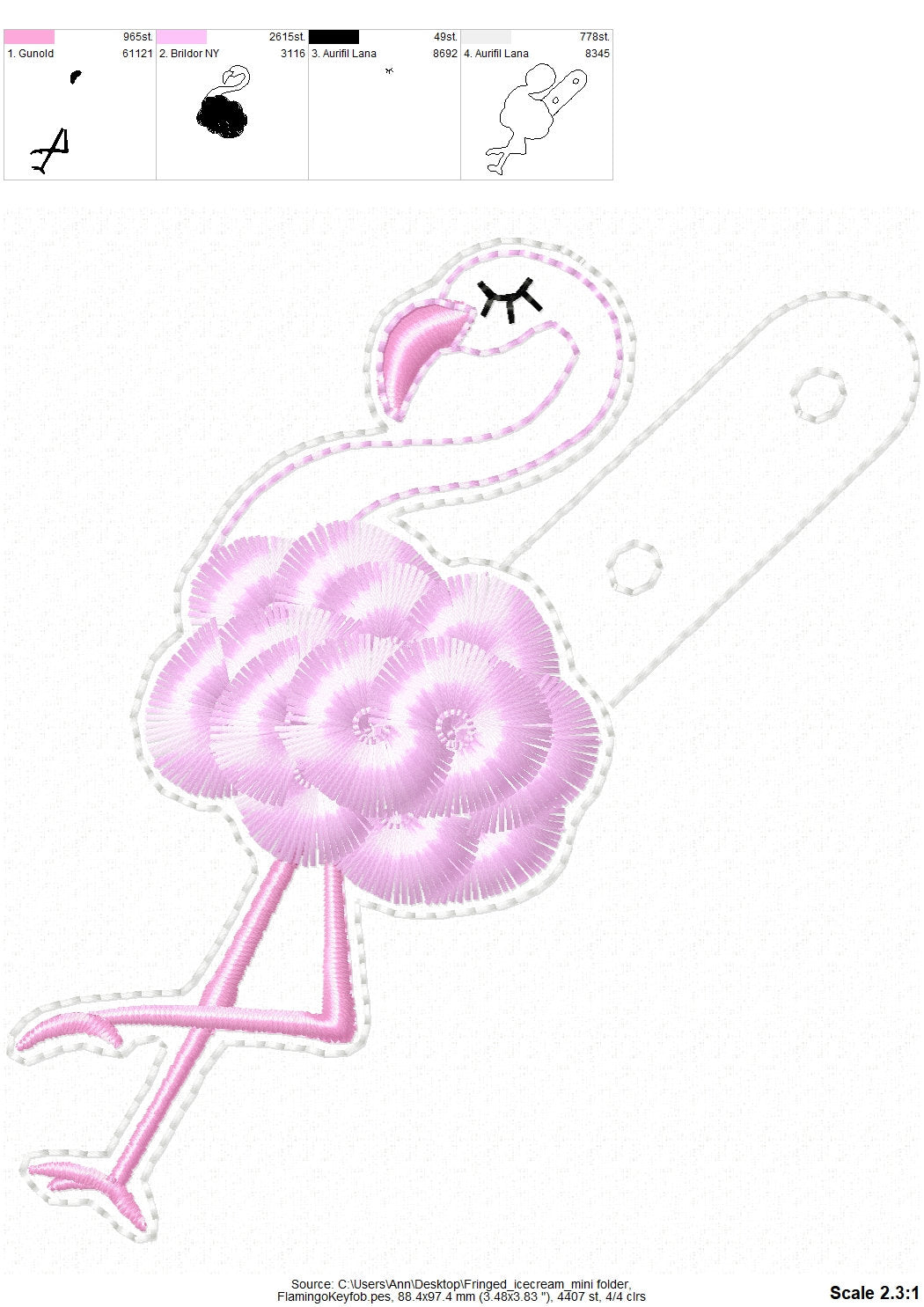 Fringed Fluffy Flamingo Keychain