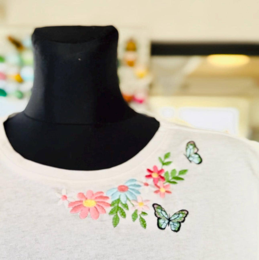 Floral Neckline Flower and Butterfly