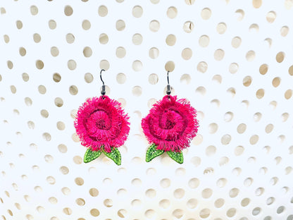 Summer Rose Peony fringed fluffy flower girls pretty earrings charm in