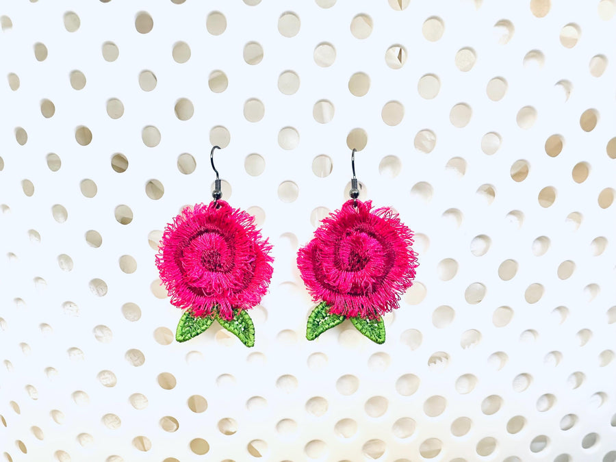 Summer Rose Peony fringed fluffy flower girls pretty earrings charm in