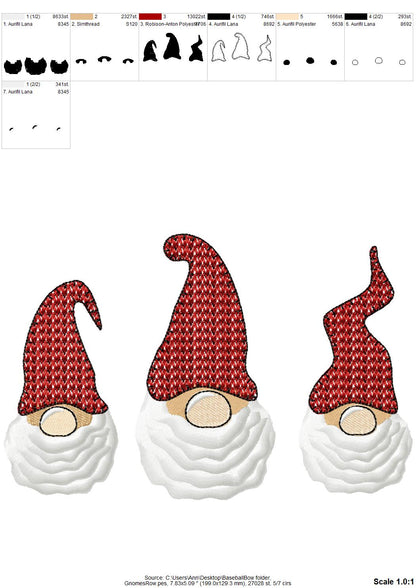 Fringed Gnome Knit Hat Trio 3 in a row