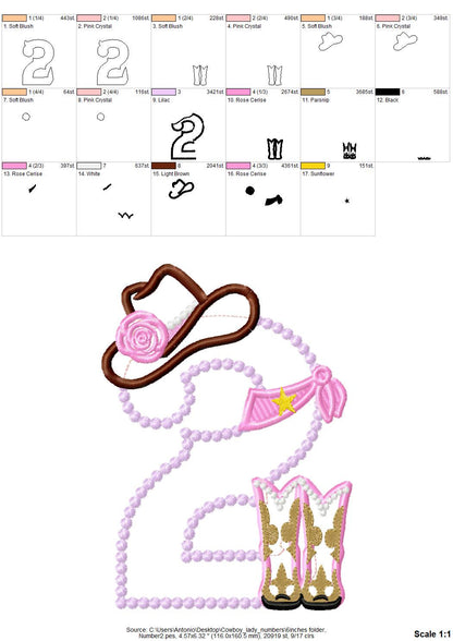 Lady Cowboy Birthday numbers whole set of numbers 1-9 Applique machine