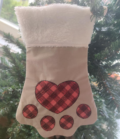 Gingham Print Paw Christmas Stocking
