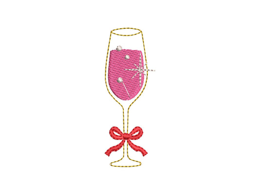 Sparkling Wine Cocktail Drink in glass HTV Glitter vinyl Applique