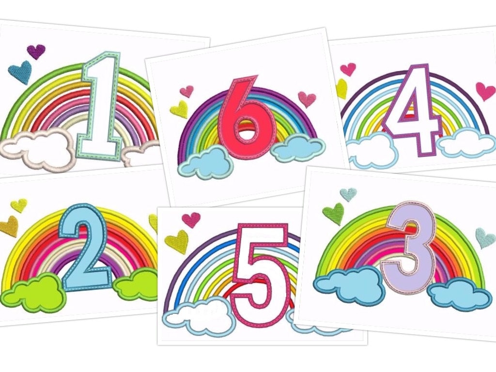 Satin Rainbow Birthday Numbers Applique