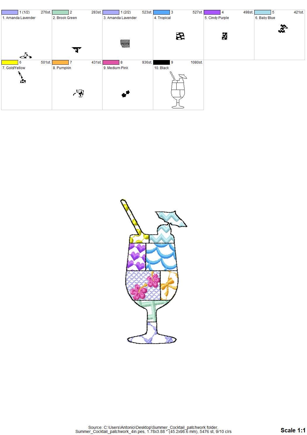 Patchwork Summer Cocktail with Straw Umbrella beach pool party drink