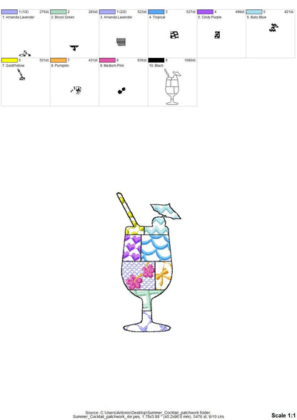 Patchwork Summer Cocktail with Straw Umbrella beach pool party drink